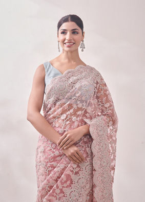 Blush Pink Zari Embroidered Saree image number 1