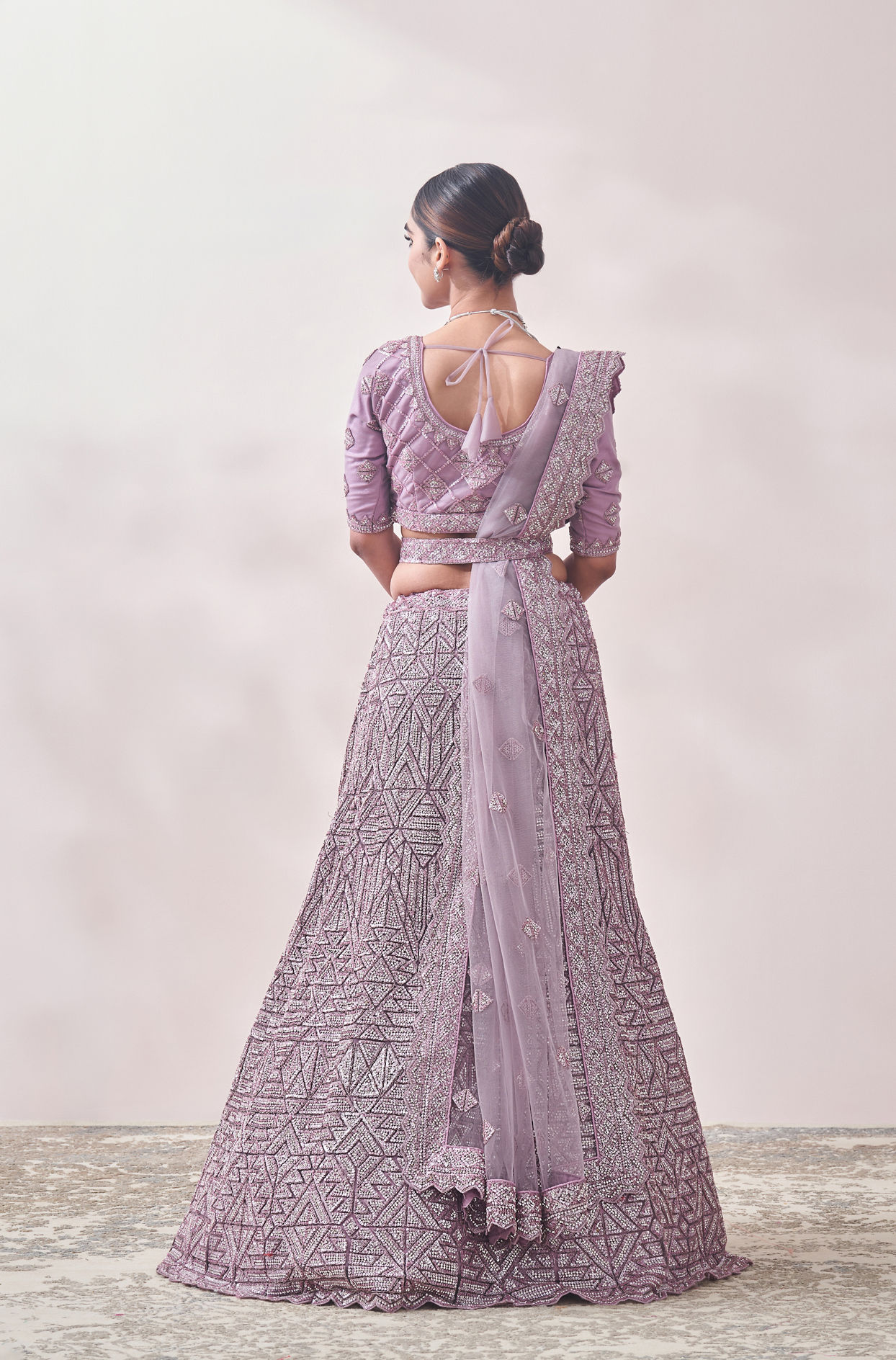 Mohey Women Mauve Shadow Purple Geometric Patterned Bridal Lehenga