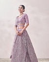 alt message - Mohey Women Mauve Shadow Purple Geometric Patterned Bridal Lehenga image number 2