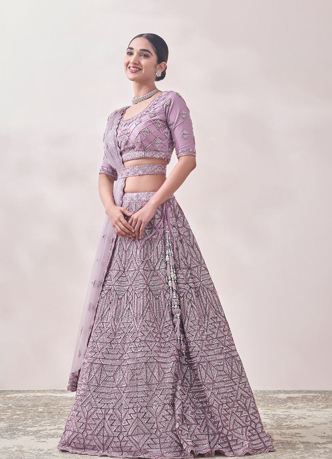 Mauve Grey Layered Lehenga | Kushal's