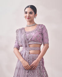 Mohey Women Mauve Shadow Purple Geometric Patterned Bridal Lehenga