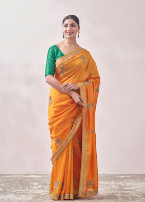 alt message - Mohey Women Mustard Yellow Saree image number 0