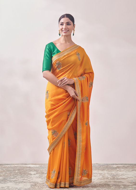 Mohey Women Mustard Yellow Saree