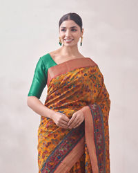Mohey Women Yellow Patterned Saree