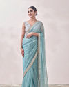 Mohey Women Aqua Blue Mirror work Saree