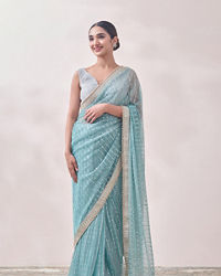 Mohey Women Aqua Blue Mirror work Saree