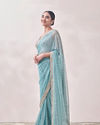 Aqua Blue Mirror work Saree image number 3