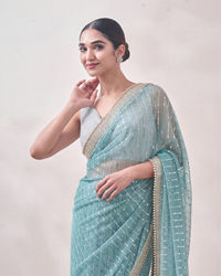 Mohey Women Aqua Blue Mirror work Saree