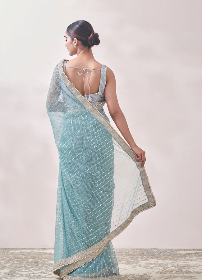 Aqua Blue Mirror work Saree image number 2