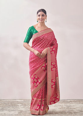 Dark Pink Zari Embroidered Saree image number 0