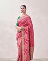 Dark Pink Zari Embroidered Saree image number 3