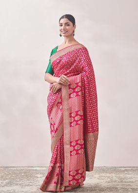 Dark Pink Zari Embroidered Saree image number 3