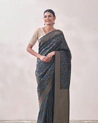 Mohey Women Teal Blue Floral Print Saree