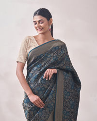 Mohey Women Teal Blue Floral Print Saree