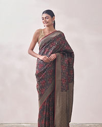 Mohey Women Maroon Floral Print Saree