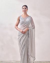 Mohey Women Smoke Grey Mirror Work Saree