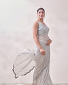 Mohey Women Smoke Grey Mirror Work Saree