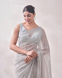 Mohey Women Smoke Grey Mirror Work Saree