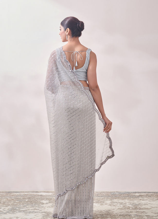 Mohey Women Smoke Grey Mirror Work Saree