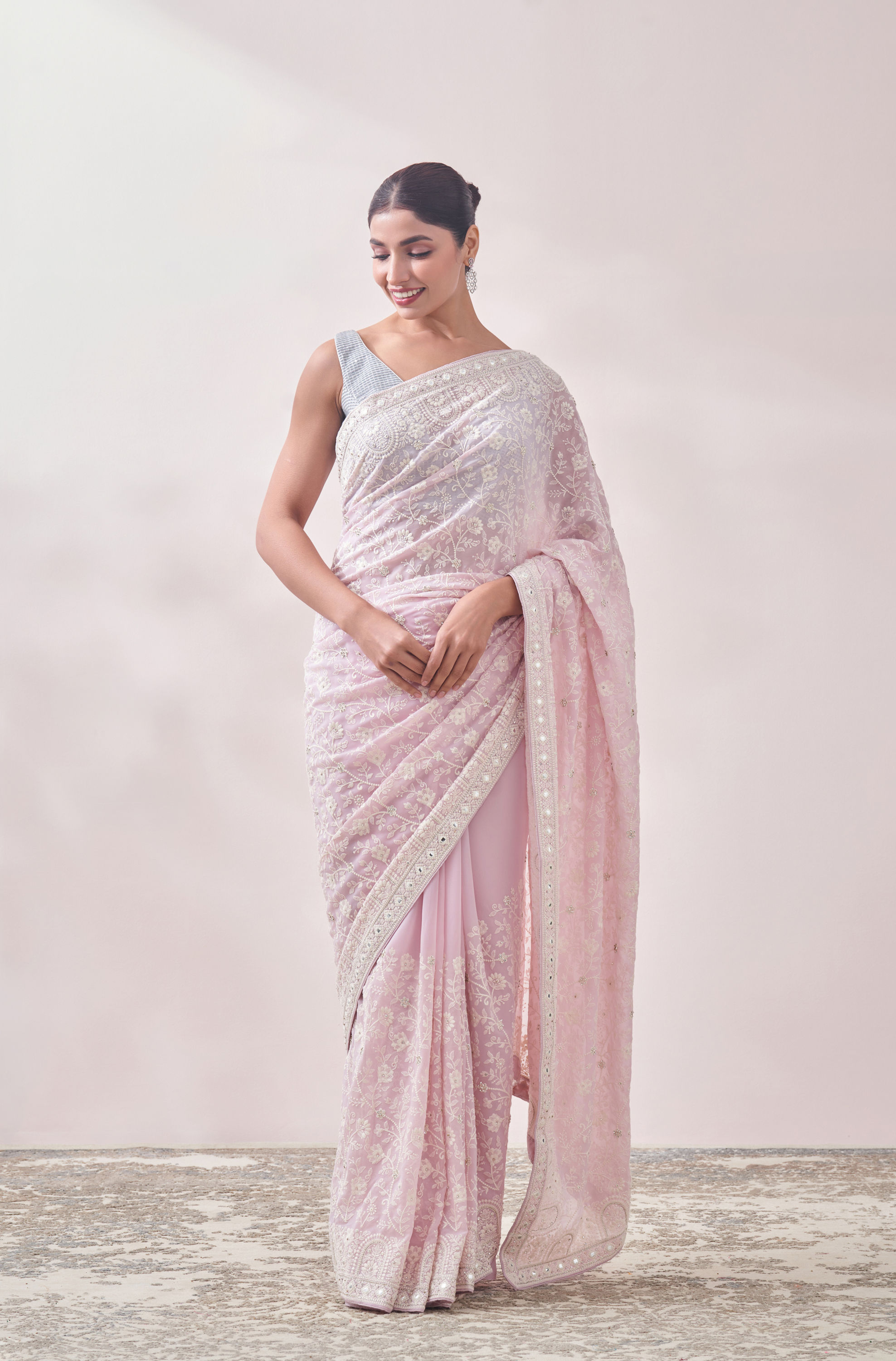 Mohey Women Light Pink Self Embroidered Saree