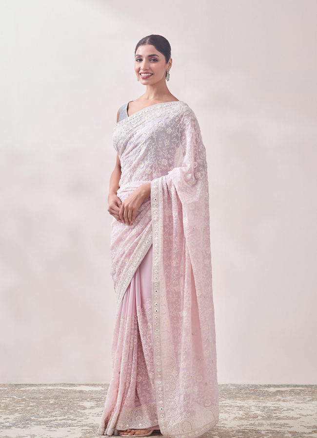 Mohey Women Light Pink Self Embroidered Saree