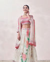 Floral Cream and Pink Patterned Lehenga image number 0