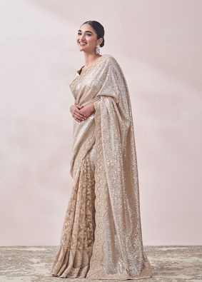 Beige Net Saree image number 2