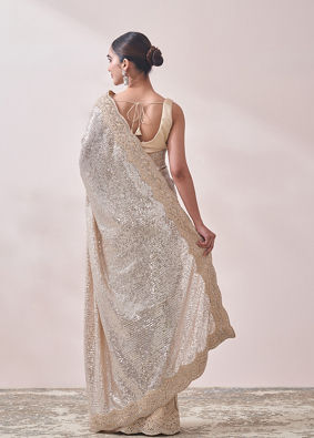 Beige Net Saree image number 3