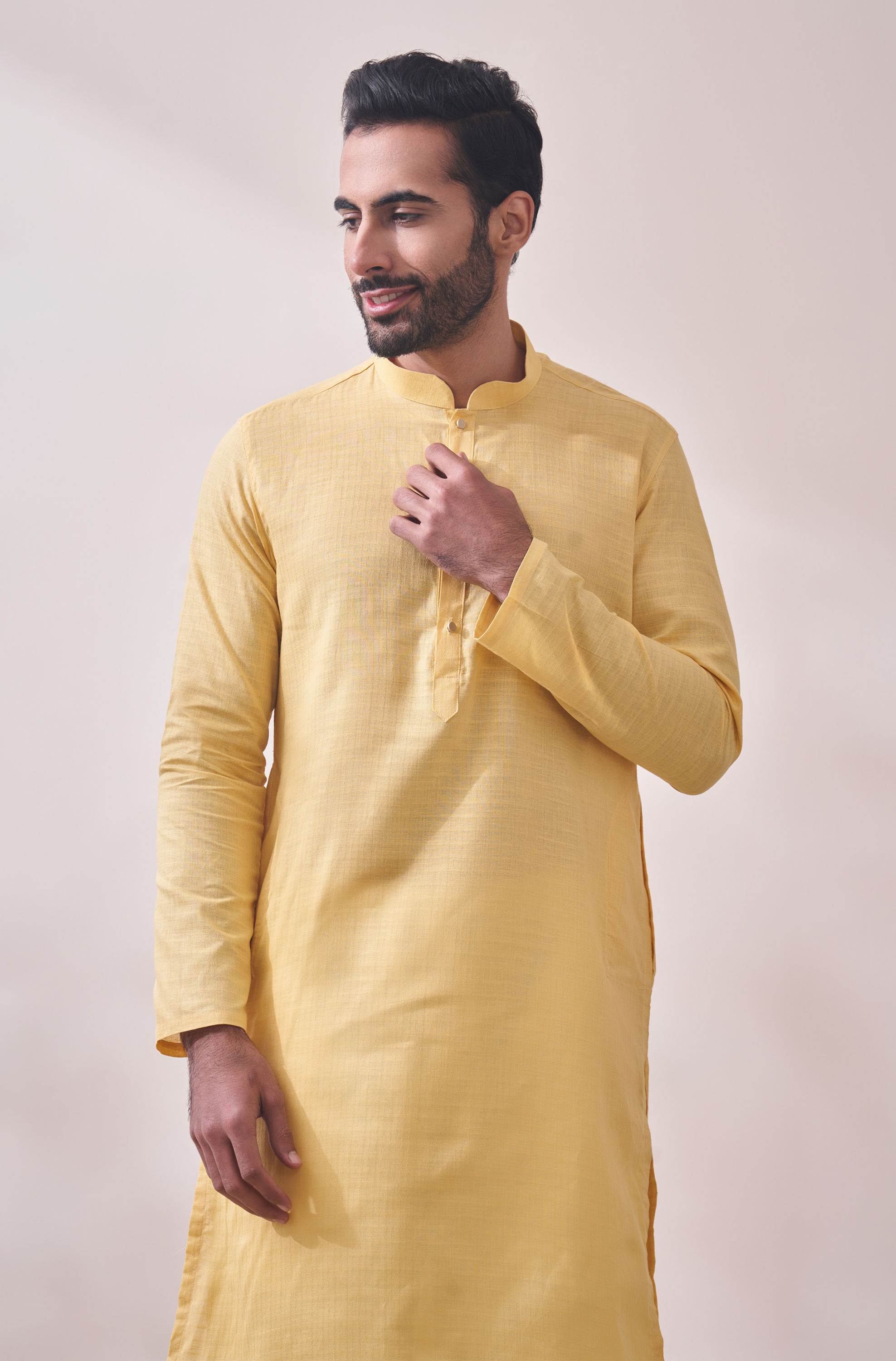 Manyavar Men Classy Yellow Kurta Set