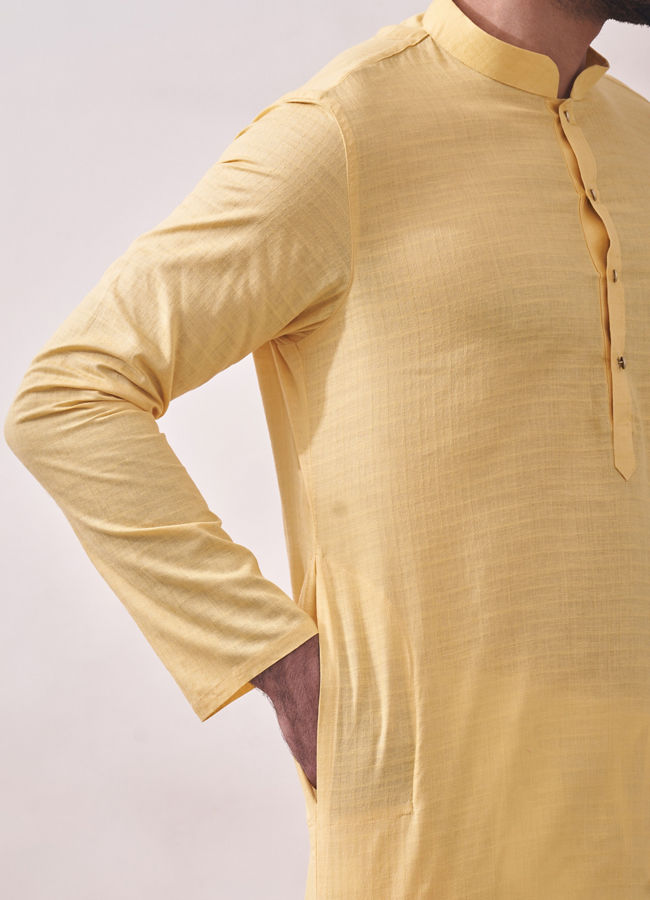 alt message - Manyavar Men Classy Yellow Kurta Set image number 2