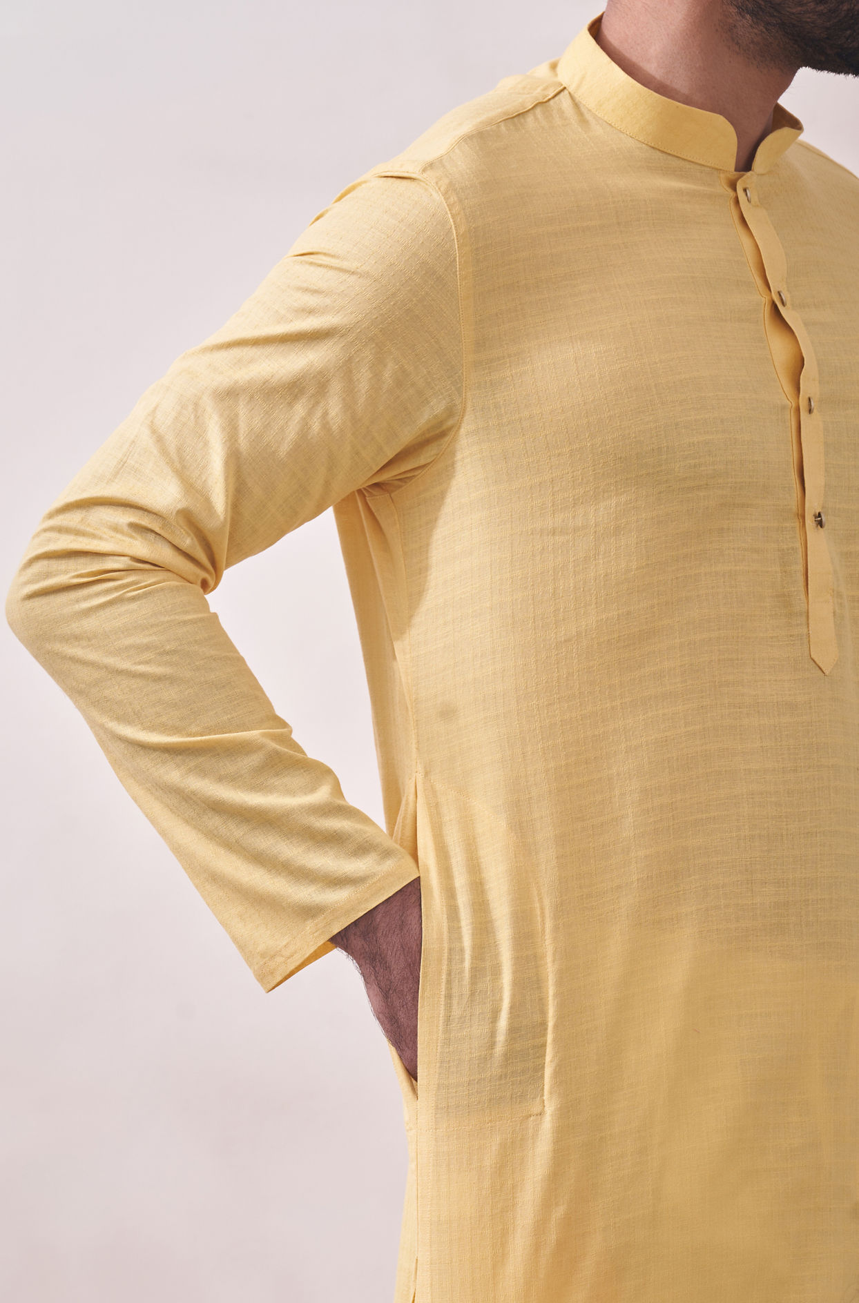 alt message - Manyavar Men Classy Yellow Kurta Set image number 2