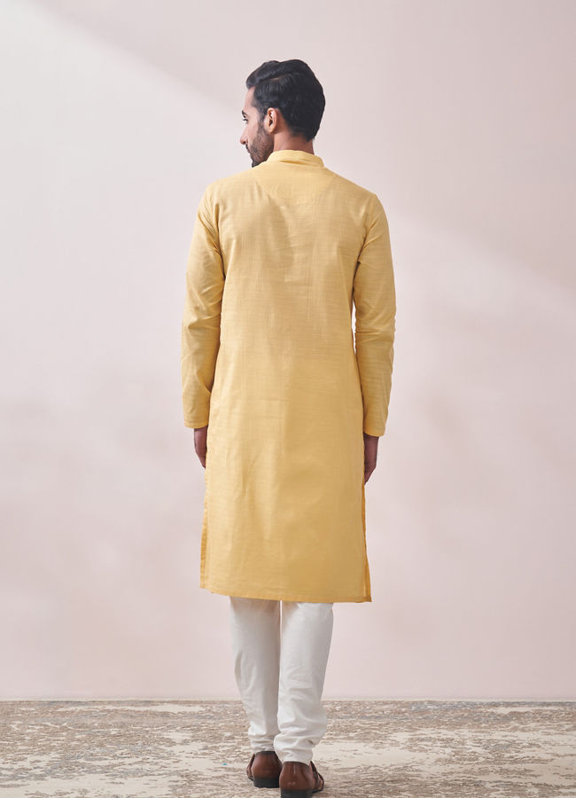 alt message - Manyavar Men Classy Yellow Kurta Set image number 4