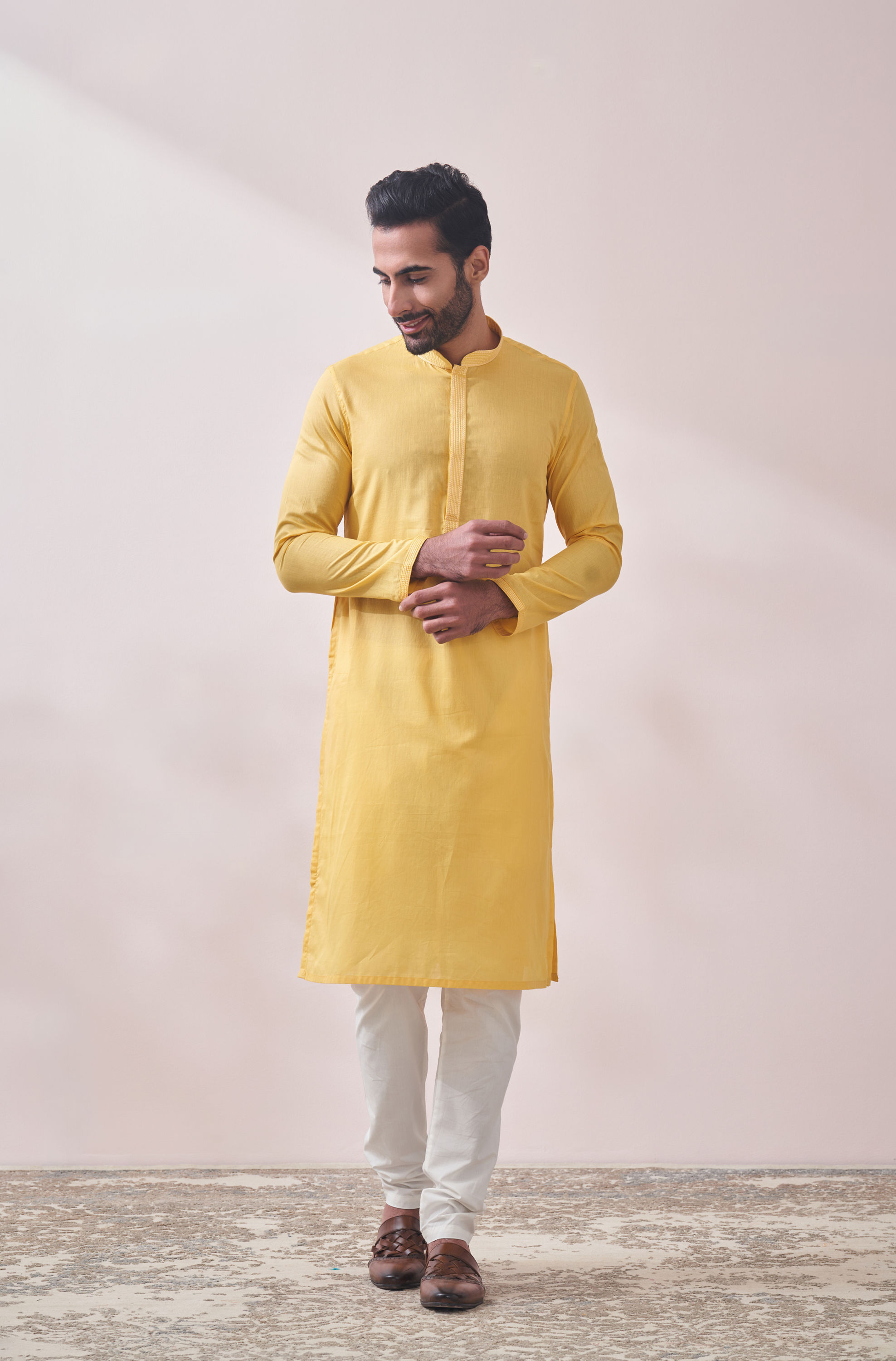 Manyavar Men Sunny Yellow Kurta Set