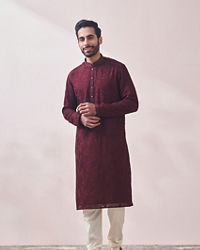 Twamev Men Berry Wine Kurta Set
