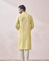 Manyavar Men Splashy Yellow Jacquard Kurta Set