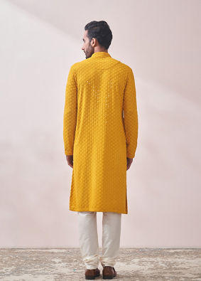 Light Orange Chikankari Kurta Set image number 4