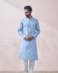 Manyavar Men Midnight Blue Chikanakri Kurta Set