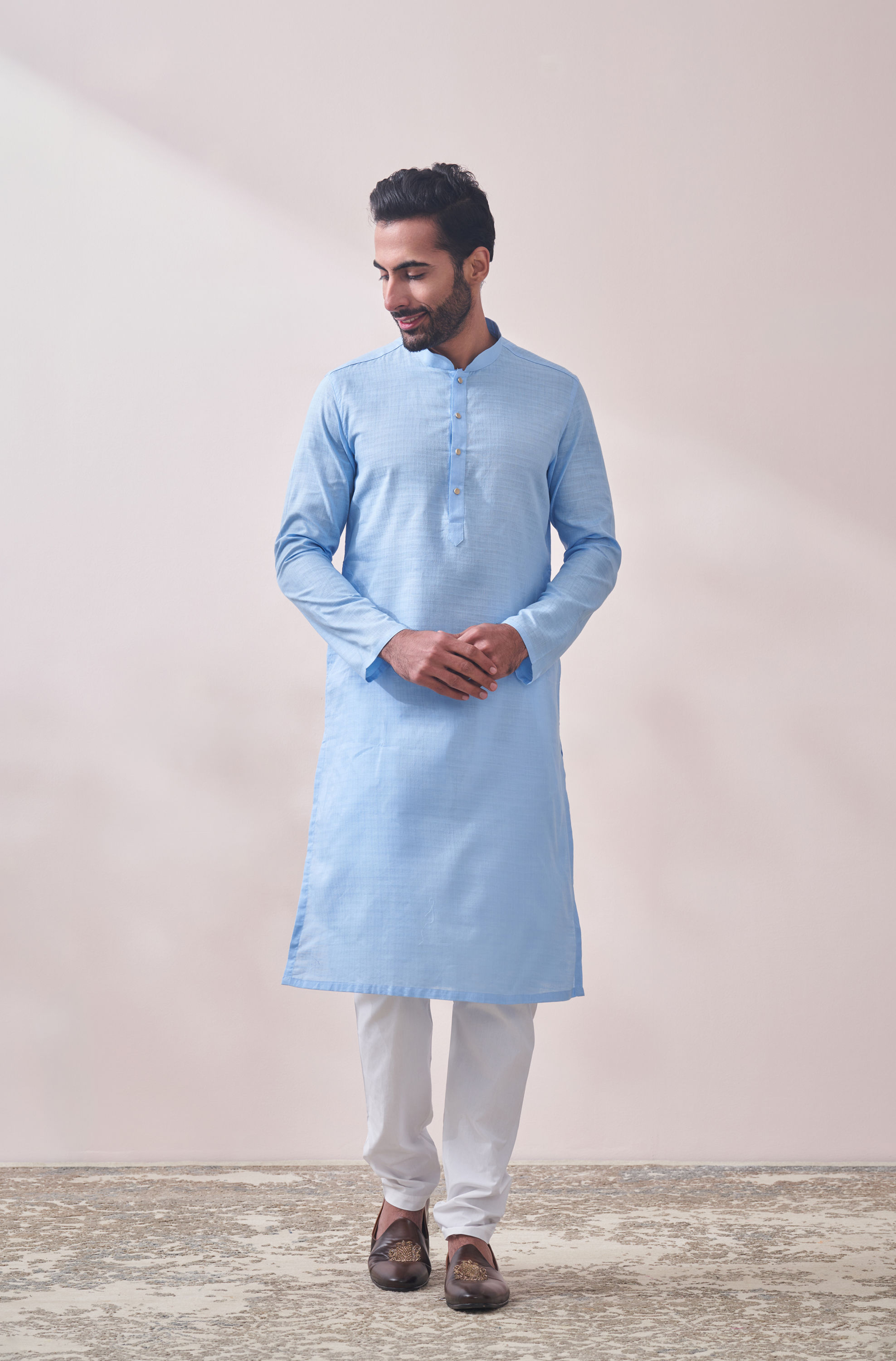 Manyavar Men Midnight Blue Chikanakri Kurta Set