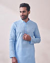 alt message - Manyavar Men Midnight Blue Chikanakri Kurta Set image number 0