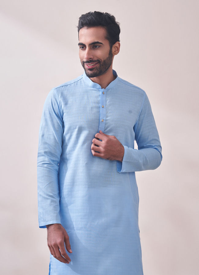 alt message - Manyavar Men Midnight Blue Chikanakri Kurta Set image number 0