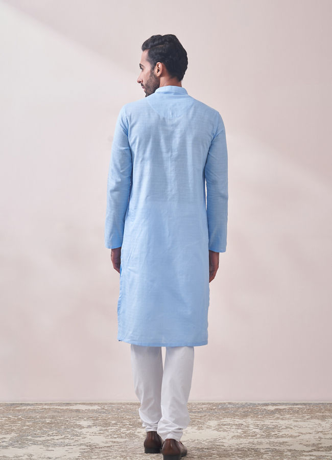 alt message - Manyavar Men Midnight Blue Chikanakri Kurta Set image number 4