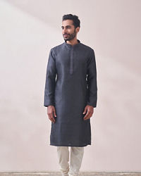 Manyavar Men Dusky Grey Jacquard Kurta Set