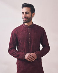 Twamev Men Berry Wine Kurta Set