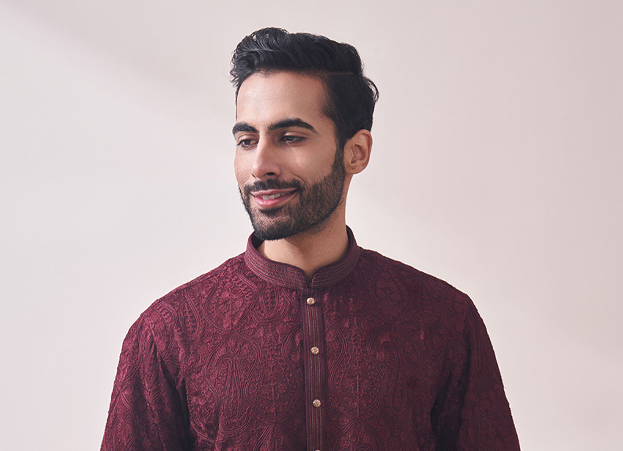 Twamev Men Berry Wine Kurta Set