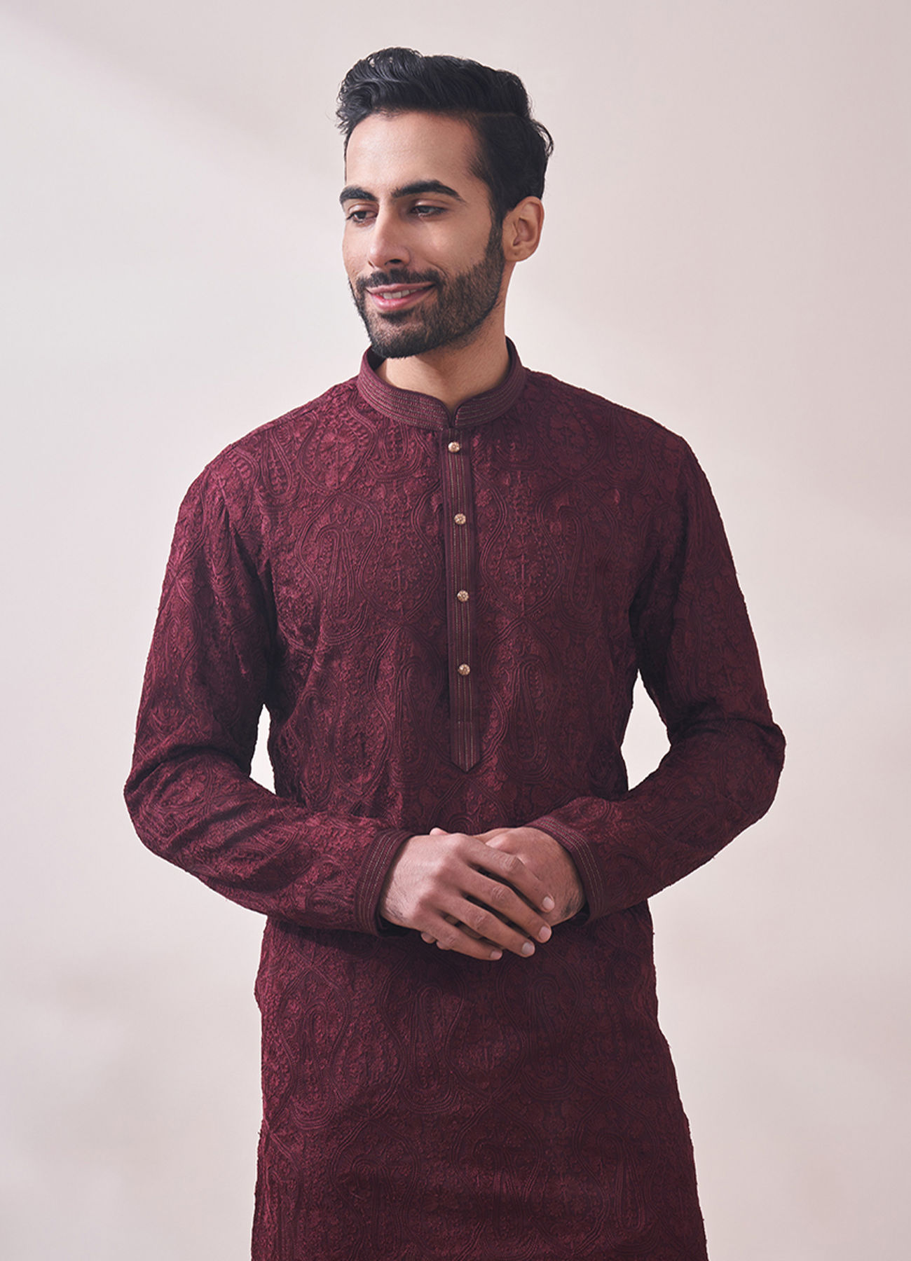 Twamev Men Berry Wine Kurta Set