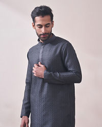 Manyavar Men Dusky Grey Jacquard Kurta Set