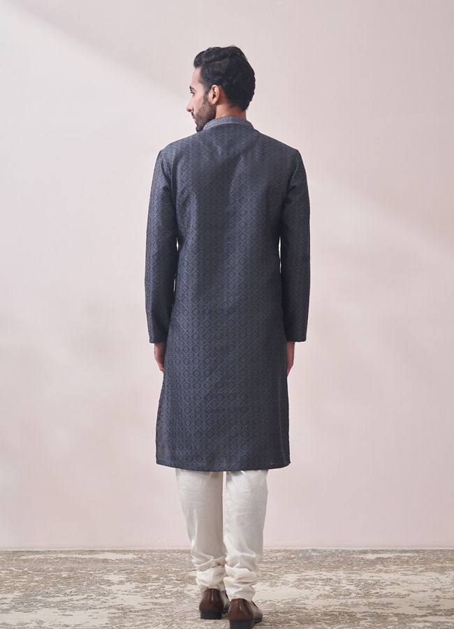 Manyavar Men Dusky Grey Jacquard Kurta Set