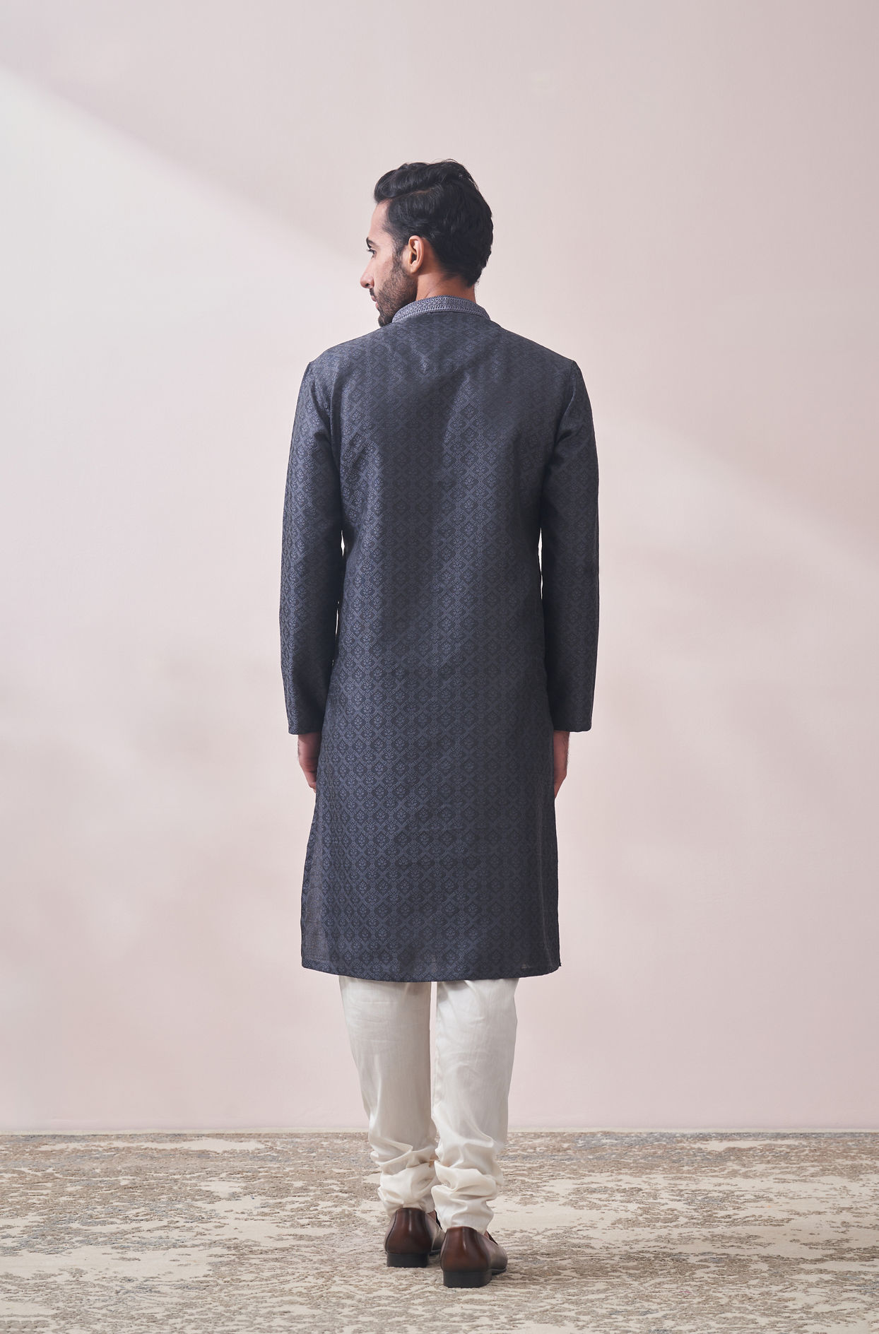 Manyavar Men Dusky Grey Jacquard Kurta Set