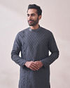 Manyavar Men Light Grey Self Design Kurta Set