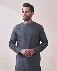 Manyavar Men Light Grey Self Design Kurta Set